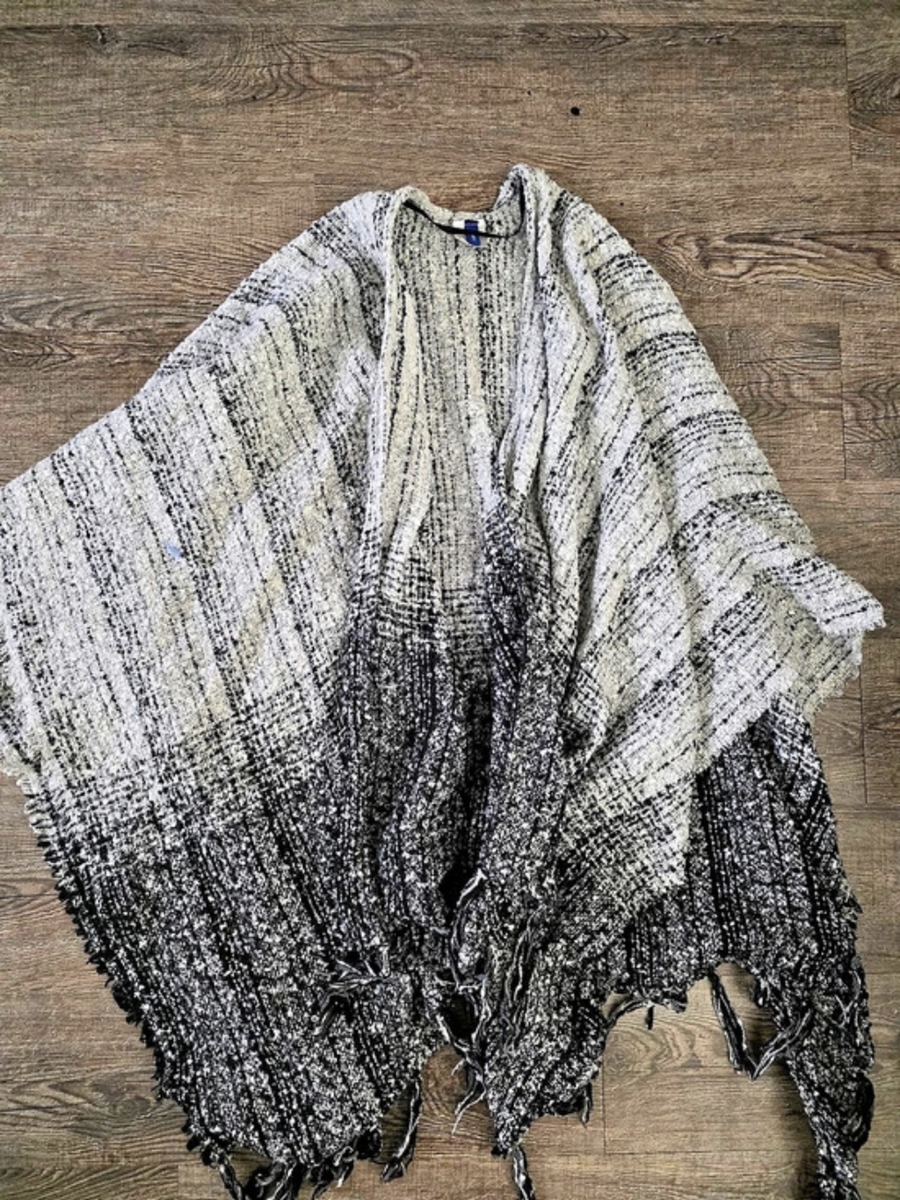 Apt. 9 Gray & Black Fringe Poncho